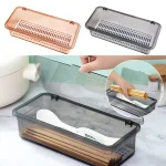 plastique transparent teinté gris marron fumé ambre rectangulaire élancé moderne couvercle charnière plateau perforé amovible égouttoir drainage aération