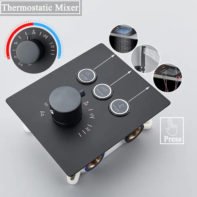 Douches de plafond modernes thermostatiques à LED noires – vue 3