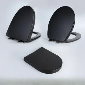 Housse de siège de toilette noire épaisse, universelle, douce et silencieuse, pour toilettes U/V, accessoires de salle de bains durables, pièces de toilettes à domicile Housse de siège de toilette noire épaisse, universelle, douce et silencieuse, pour toilettes U/V, accessoires de salle de bains durables, pièces de toilettes à domicile