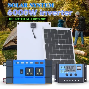 Kit complet d&rsquo;énergie solaire 6000W, système hors réseau 12V à 110V/220V, contrôleur 100A, onduleur de panneau solaire pour maison, Camping, sauvegarde