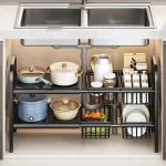 Mir de rangement sous évier réglable T1, casseroles à vaisselle multifonctionnelles, stockage d&rsquo;ustensiles de cuisine, seau T1, armoire supérieure