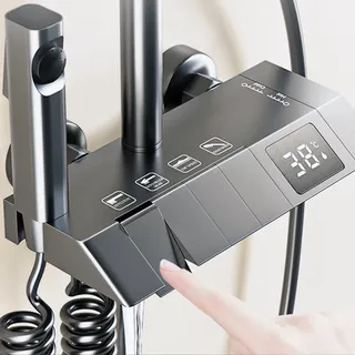 Ensemble douche thermostatique mural mitigeur noir graphite mat design…