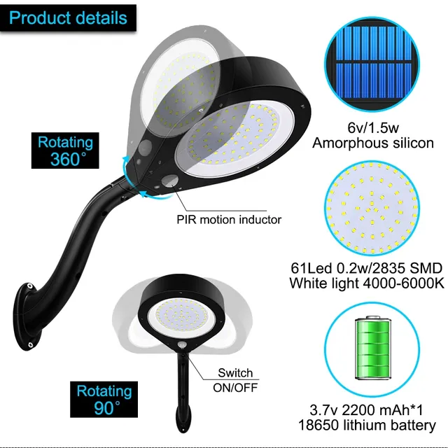 Lumière de douche solaire LED lampe solaire étanche… – vue 4