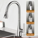 Robinet de cuisine en laiton épais noir, robinet d&rsquo;évier de cuisine, robinet d&rsquo;eau de cuisine extractible, robinet monotrou