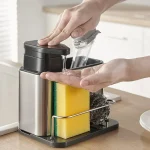 Boîte d&rsquo;évier de cuisine 3 en 1, en acier inoxydable avec distributeur de savon, éponge et porte-brosse, accessoire de cuisine indépendant