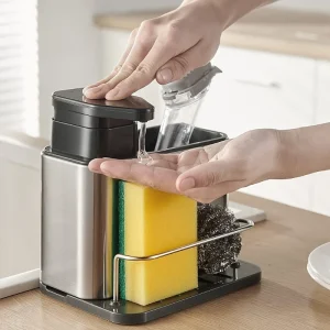 Boîte d&rsquo;évier de cuisine 3 en 1, en acier inoxydable avec distributeur de savon, éponge et porte-brosse, accessoire de cuisine indépendant