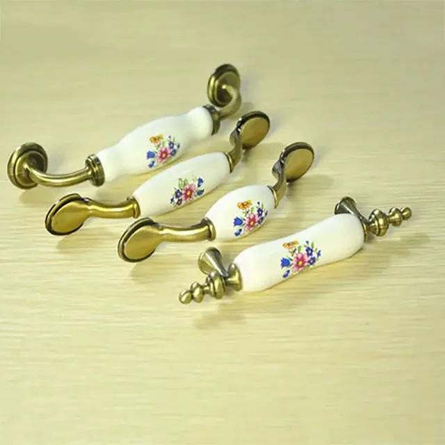 Boutons d'armoire fleur rurale poignée de porte en… – vue 2