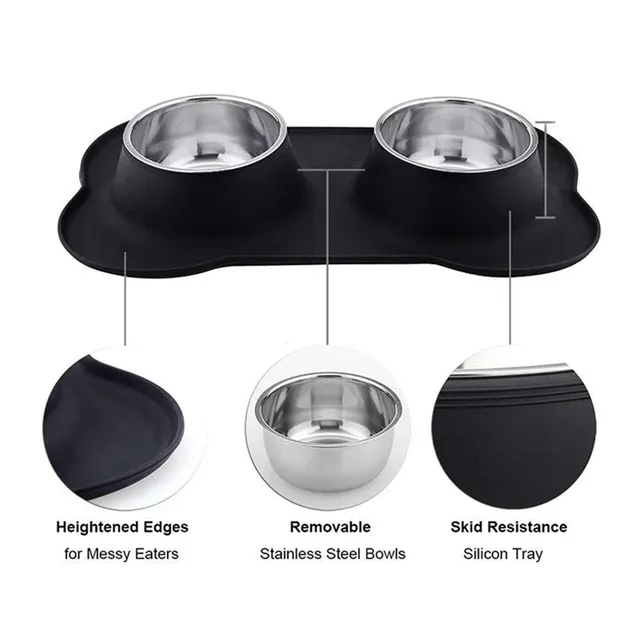 Double bol antidérapant pour chien avec tapis en Silicone – vue 4