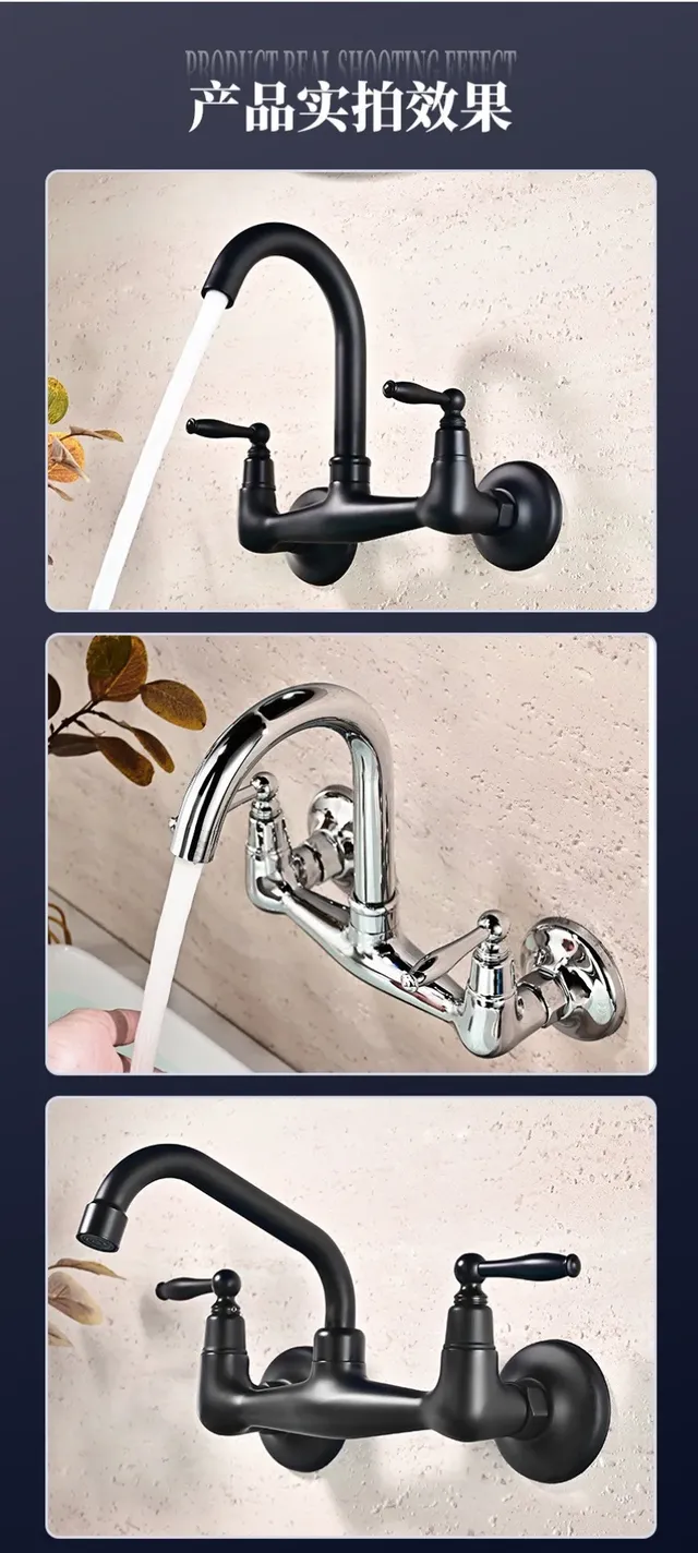 Robinet mitigeur mural laiton massif cuivre chrome noir… – vue 6