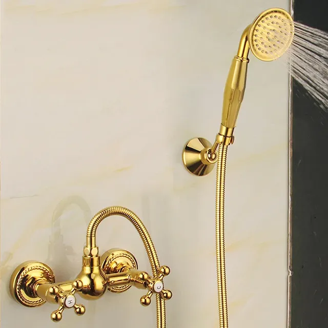 Robinet de douche mural en laiton doré – vue 5