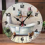 Horloge murale suspendue ronde et silencieuse en bois, Design de baignoire, adaptée au salon, au bureau, à une salle d&rsquo;étude, à une chambre à coucher, à la décoration de la maison