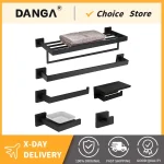 Ensemble d&rsquo;accessoires de salle de bains, étagère murale noire mate, porte-rouleau de papier toilette, crochet pour Robe, porte-serviettes, barre, anneau, matériel de bain