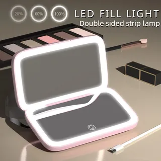 Miroir maquillage LED double face pliable portable rose compact…