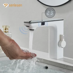 Senlesen-Affichage numérique de la température LED, capteur intelligent blanc pour touristes, robinet de centre commercial d&rsquo;eau chaude et froide