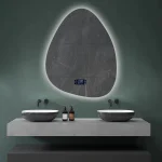 Miroir de salle de bain irrégulier vertical intelligent, 3 couleurs réglables, lumière multifonction LED avec haut-parleur Bluetooth pour vestiaire d&rsquo;hôtel