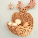 Panier de rangement de cuisine avec poignée, joli panier tissé mural suspendu Kawaii, panier de rangement suspendu, organisateur d&rsquo;articles divers de cuisine