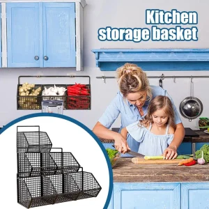 Panier mural fil métal noir industriel trois compartiments suspendu crochet montage adhésif antirouille lavable robuste capacité élevée cuisine Panier mural fil métal noir industriel trois compartiments suspendu crochet montage adhésif antirouille lavable robuste capacité élevée cuisine