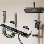 Ensemble de douche à affichage numérique de la température, robinet de salle de bains mural, sortie d&rsquo;eau à 4 voies, système de robinet de douche chaude et froide