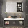 Meuble vasque mural contemporain marbre gris ronde… – vue 2