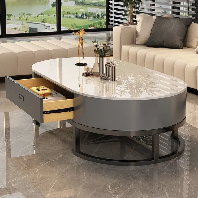 Table Basse à tiroir organisateur ovale avec rangement – vue 6