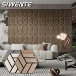 Panneaux muraux insonorisés au Design de rainure 3D, autocollants muraux acoustiques hexagonaux auto-adhésifs en Grain de bois pour décor d&rsquo;arrière-plan de chambre à coucher
