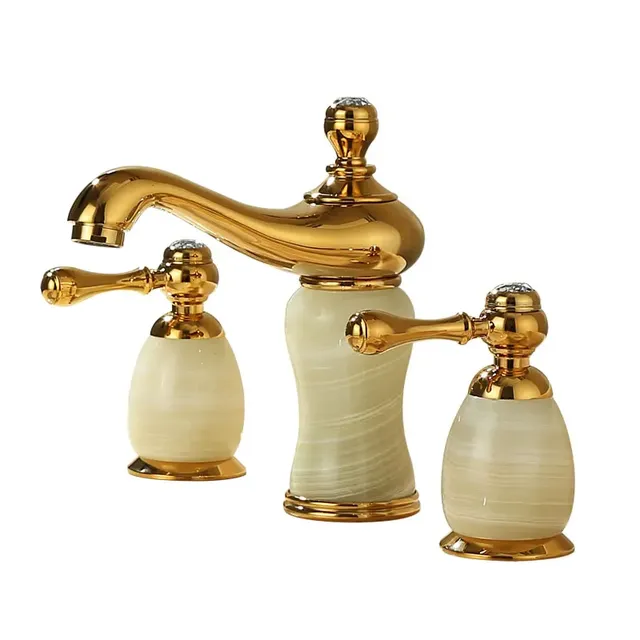 Robinet de lavabo en laiton doré et Jade – vue 7