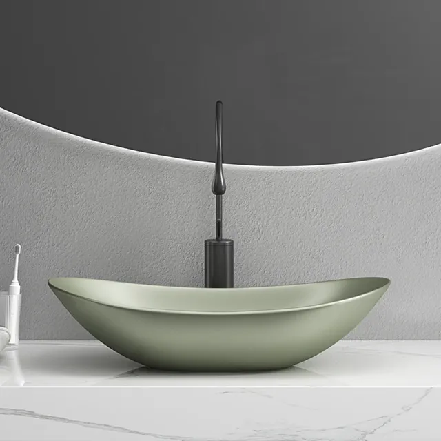 Vasque posée ovale bateau céramique mate gris anthracite… – vue 3
