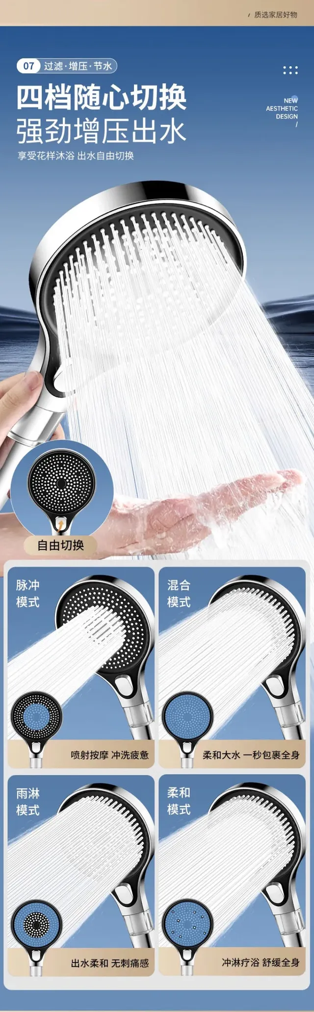 Grande pomme de douche 4 Modes pomme de douche réglable… – vue 2