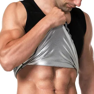 Gilet sauna homme sans manches coupe ajustée noir intérieur argenté…
