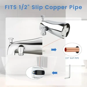 Bec de baignoire A01V avec inverseur, robinet de baignoire avec inverseur de douche et clé hexagonale pour tube en cuivre de 1/2 pouces, 5.3 pouces Bec de baignoire A01V avec inverseur, robinet de baignoire avec inverseur de douche et clé hexagonale pour tube en cuivre de 1/2 pouces, 5.3 pouces