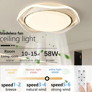 2025 Nouvelle lampe de ventilateur de plafond LED silencieuse et intelligente : design rond minimaliste moderne, pour chambre à coucher (sans lame)