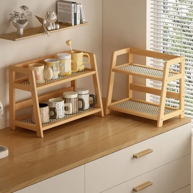 Étagère rangement bois clair deux niveaux comptoir… – vue 3