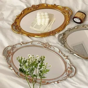 Miroir mural décoratif de forme ovale, matériau en verre, plateau de rangement de cosmétiques Vintage français, plaque de miroir de taille de bureau