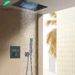 Ensembles de douche thermostatiques de luxe à LED, montage au plafond, système de douche à cascade et pluie, robinet de centre commercial à 3 voies