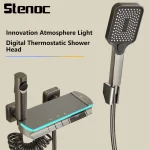 Ensemble de système de douche moderne blanc gris, salle de bains, ensemble de robinets de douche pressurisés en laiton, baignoire numérique Led, ensemble complet de robinets de douche