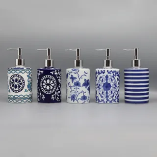 Distributeur savon liquide céramique bleu blanc élégant rétro floral…