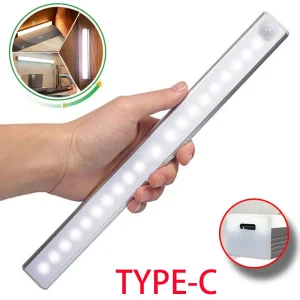 Veilleuse LED aste sans fil avec capteur de mouvement, type C, lampe d&rsquo;armoire, rétroéclairage d&rsquo;escalier pour cuisine