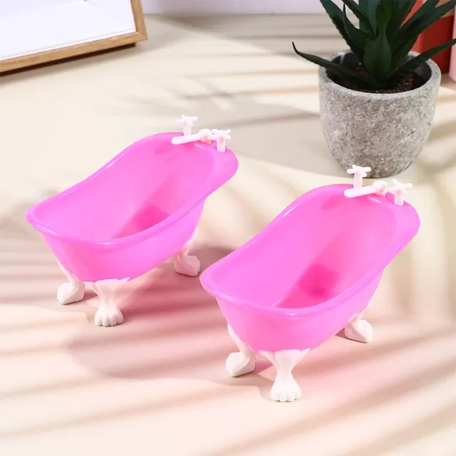 Baignoire miniature poupée plastique rigide rose vif… – vue 2