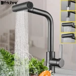 Robinet de cuisine cascade 4 Modes, pulvérisateur à jet extractible, mitigeur d&rsquo;eau chaude et froide monté sur le pont 360 °   Grue d&rsquo;évier de cuisine rotative
