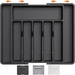 Plateau porte-ustensiles organisateur de tiroir de cuisine réglable, boîte de rangement de couverts en plastique avec 8 séparateurs amovibles pour fourchettes cuillères