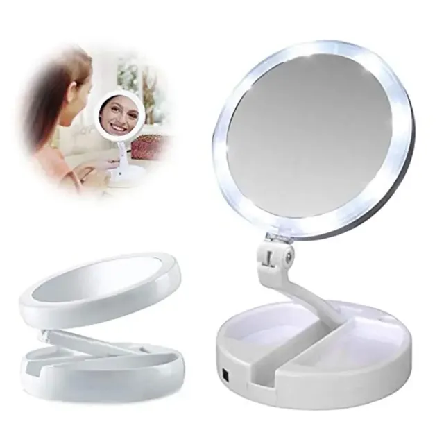 Miroir de maquillage pliant avec lumière LED blanche – vue 2