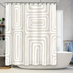 Rideau de douche géométrique blanc et beige, décor de baignoire moderne avec anneaux à crochet en métal pour salle de bain, taille: 72 x 84 pouces (183 x 213