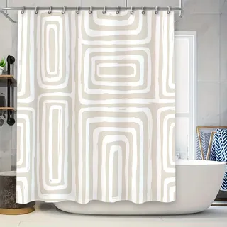 Rideau de douche géométrique blanc et beige