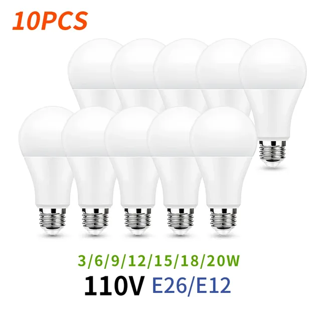 Ampoule Led E26 E12 AC110V 20W 18W 15W 12W 9W 6W 3W…
