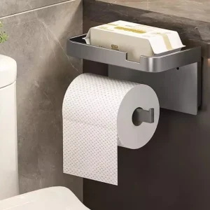 ‌ Porte-papier hygiénique mural avec support pour téléphone, Installation sans trou, rangement peu encombrant pour salle de bain, support robuste