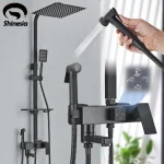 Shinesia – ensemble de système de douche de salle de bains noir/Chrome, mitigeur de robinet de douche à pluie pour baignoire, robinet de salle de bains, eau chaude et froide, 3 ou 4 voies