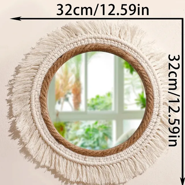 Miroir mural rond macramé bohème tressé corde jute coton… – vue 3