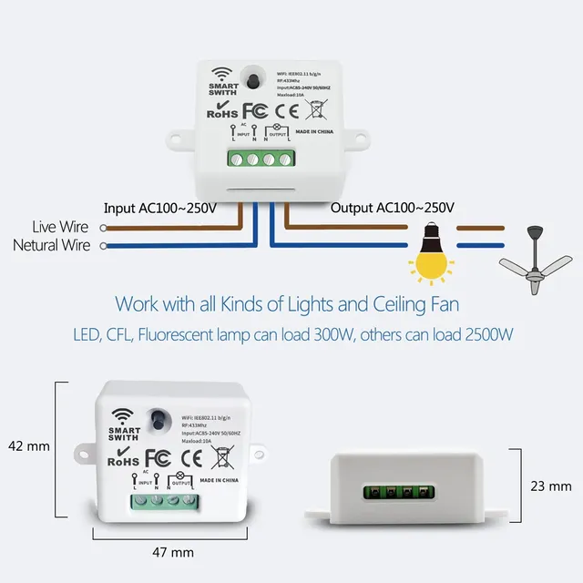 Interrupteur d'éclairage Wifi et RF sans fil – vue 5