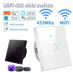 Interrupteur tactile mural WiFi, 220V, pas besoin de fil neutre, Tuya Smart Life, fonctionne avec Alexa Google Home, 1/2/3 boutons Interrupteur tactile mural WiFi, 220V, pas besoin de fil neutre, Tuya Smart Life, fonctionne avec Alexa Google Home, 1/2/3 boutons