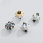 Tiroir en céramique monotrou, armoire européenne, petite poignée ronde de porte de garde-robe colorée de style ethnique